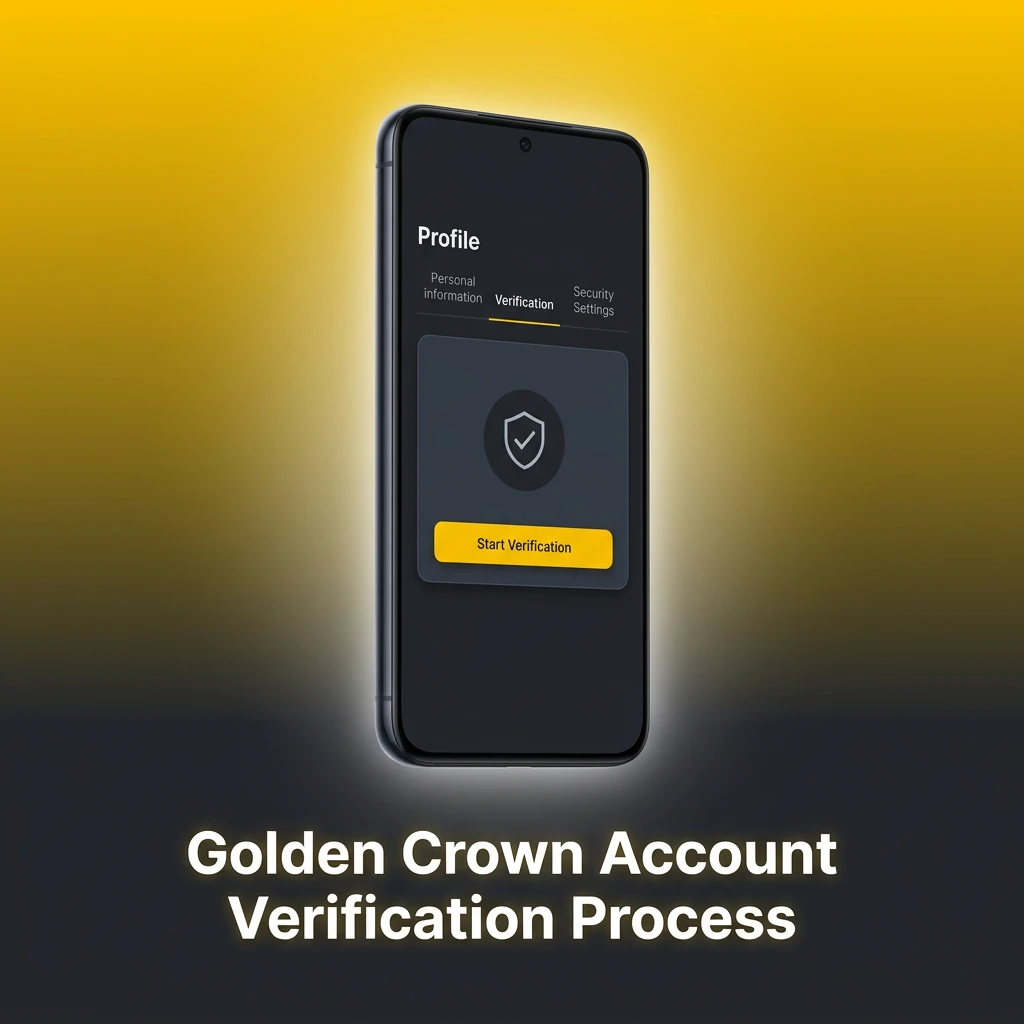 3-step Golden Crown account verification process: ID upload, address validation, and payment method check.