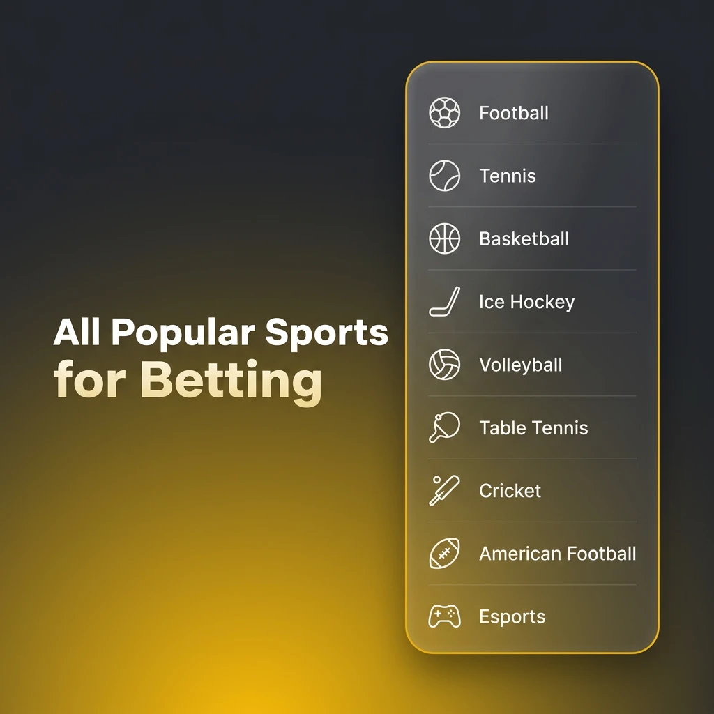 A display of popular sports available for betting, including ice hockey, basketball, and soccer.