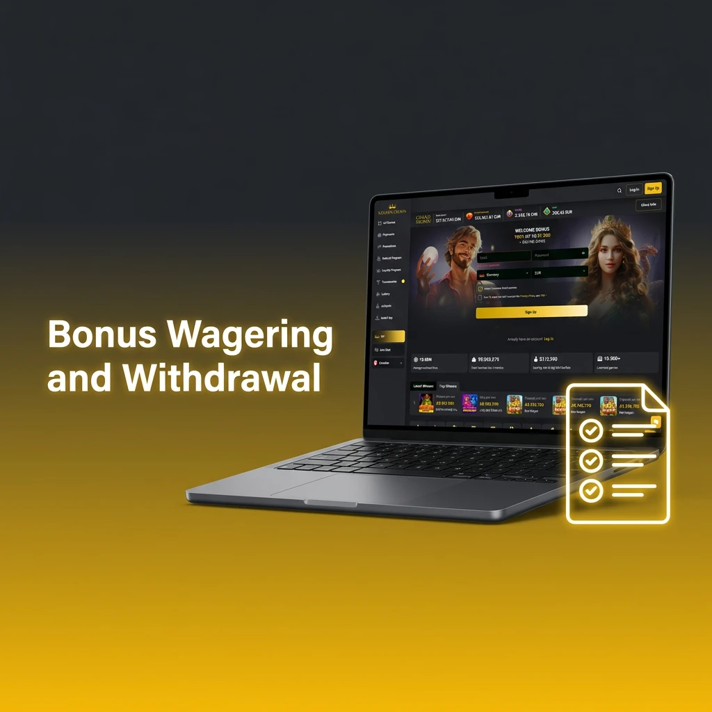 Golden Crown bonus wagering and withdrawal rules, including casino and sports rollovers, and time limits.