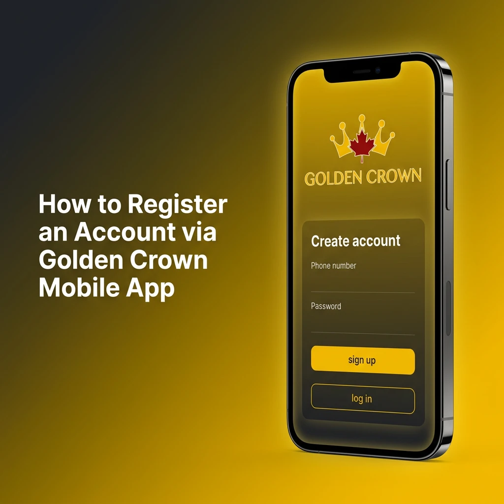 Golden Crown mobile app registration screen displaying the sign-up steps to create a new account.