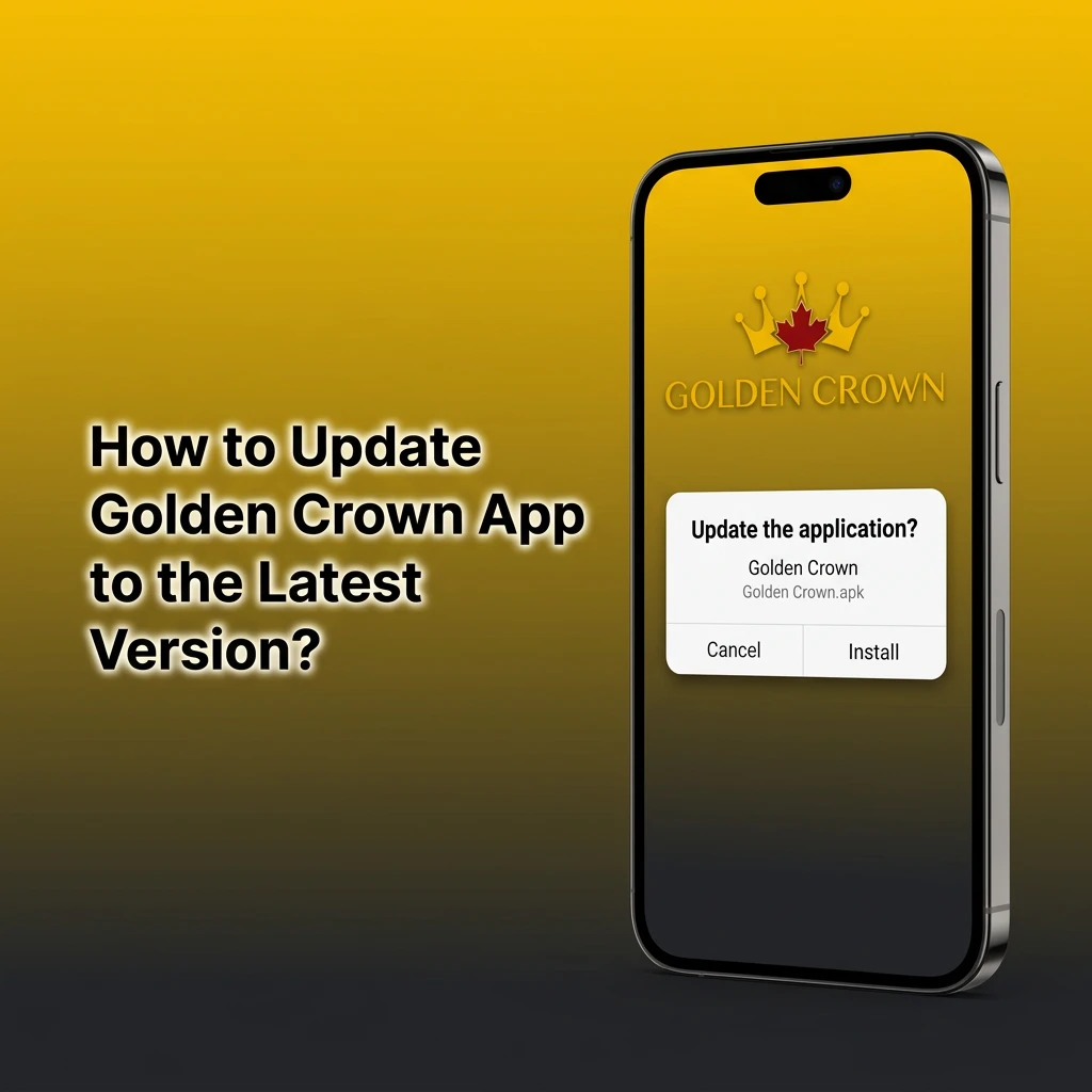 Guide showing how to update the Golden Crown app to the latest version via in-app prompt or manual website download.