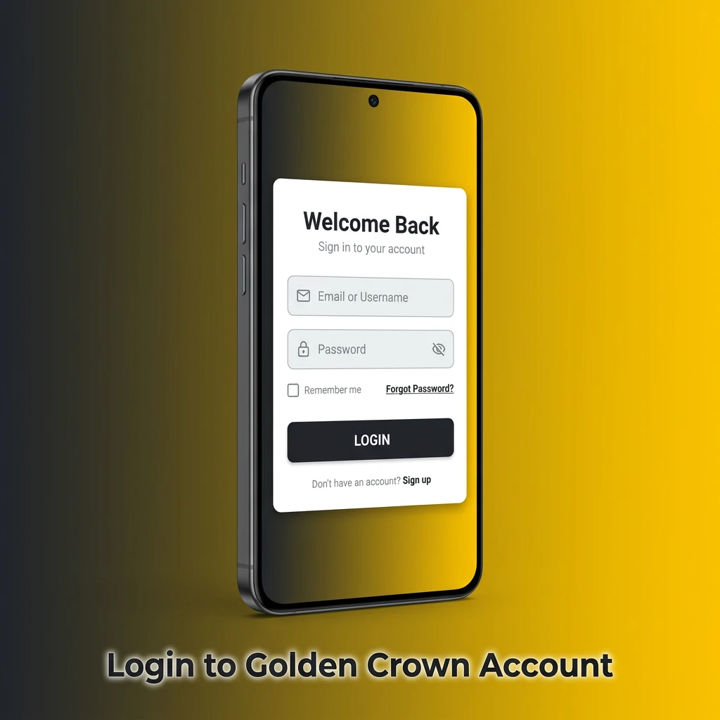 Golden Crown account login screen displaying email and password fields to access your gaming profile.