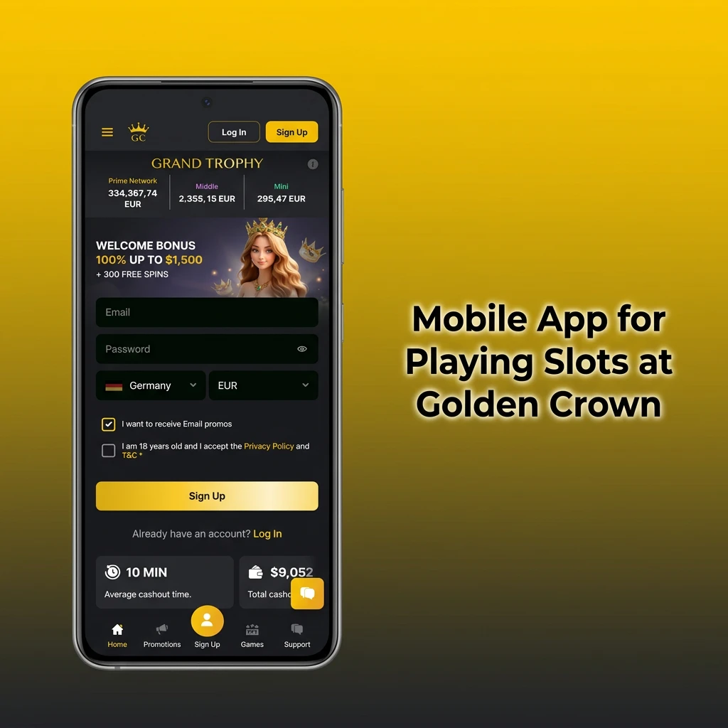 Smartphone displaying a slot game on the Golden Crown mobile app, featuring a responsive interface and easy navigation.